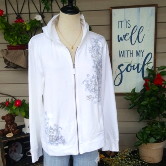 SONOMA ♡ White|Blue|Gray Embroidered|Embellished L|S Hoodie Jacket w/Pockets LP - Picture 3 of 16